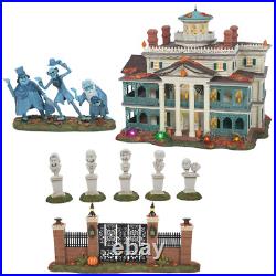 Dept 56 Lot of 4 DISNEY HAUNTED MANSION + GATE + BEWARE. HITCHHIKERS + BUSTS