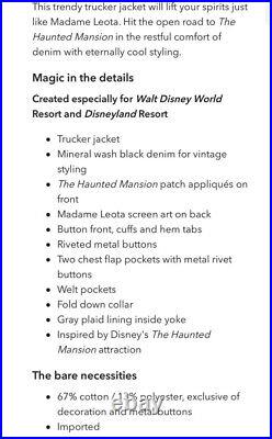 Disney Jean Jacket Large Black Haunted Mansion Madame Leota Denim Trucker