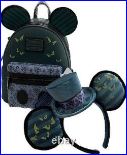 Disney Parks Loungefly Haunted Mansion Mini Backpack & Haunted Ears Set GLOWS