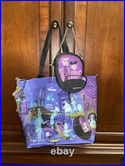 NWT Disney Harveys Haunted Mansion Seatbelt Medium Streamline Tote Bag And Coin